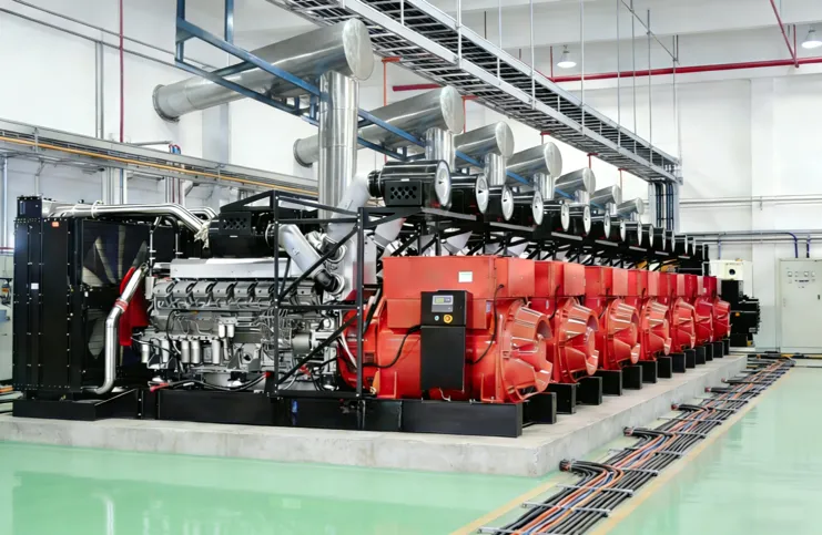 Fila de motogeneradores en una fábrica de vidrio, Anhui