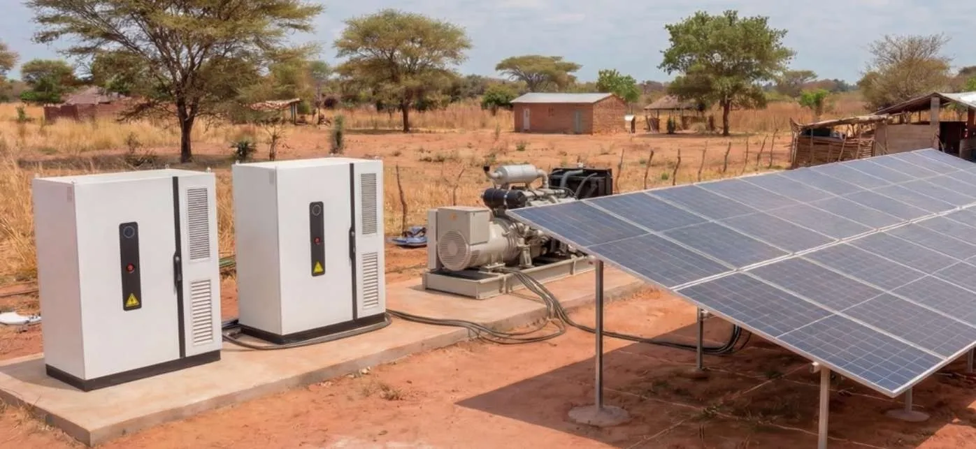 Gabinetes BESS con paneles solares y generador diésel, Gambia
